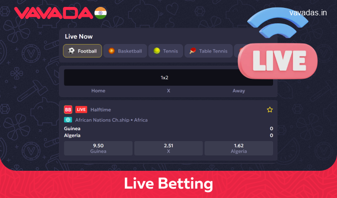 In-play betting options at Vavada Casino