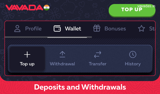 Manage deposits and withdrawals in the Vavada app