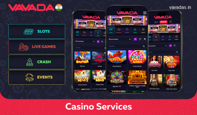 Casino games and features in the Vavada India app